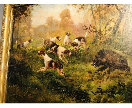 Dipinto "la caccia al cinghiale, Francia '800