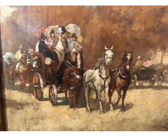 Dipinto con carrozza,  cavalli e figure a Parigi, Dell'Ottocento