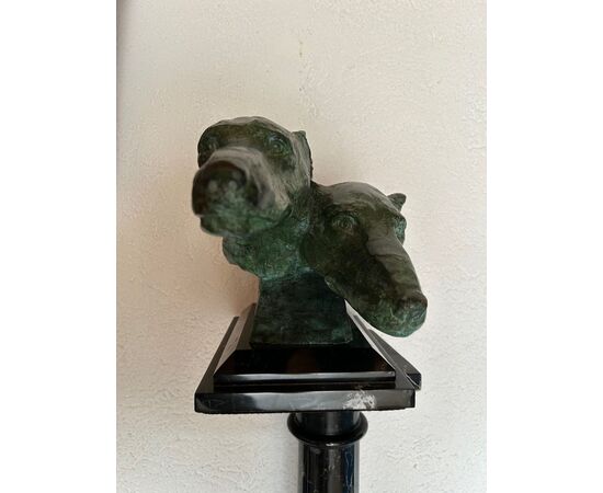Due testa di levrieri in bronzo, Art Deco
