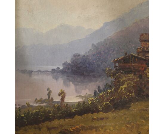 Dipinto paesaggio firmato olio su tavoletta del XIX secolo