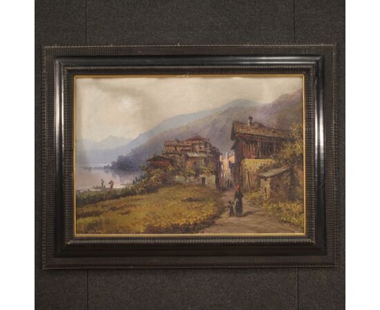 Painting signed landscape oil on board from the 19th century