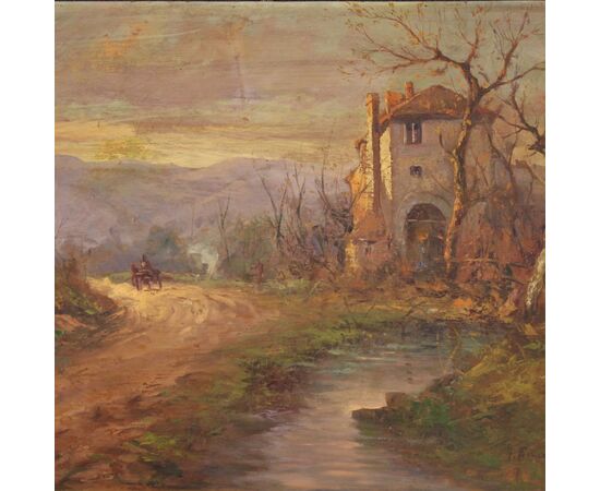 Painting landscape signed oil on board from the 30s