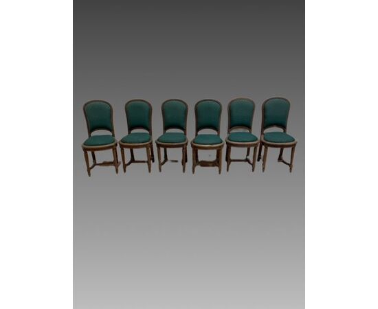 Six chairs with upholstered seats and backs, Louis XVI