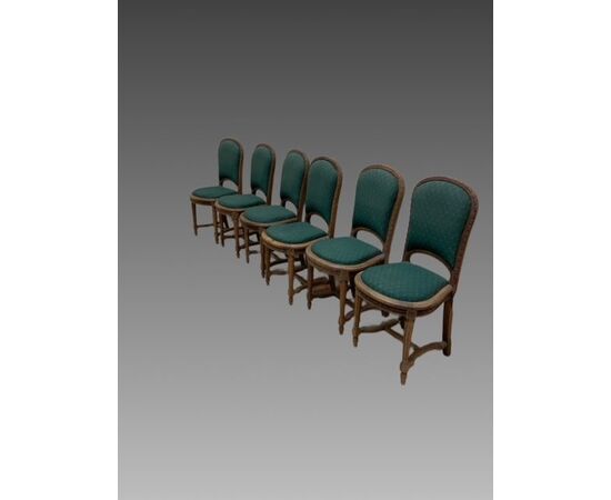 Six chairs with upholstered seats and backs, Louis XVI