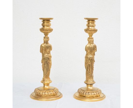 Coppia di candelabri antichi Impero Francese firmati "Barbedienne". Periodo XIX secolo.