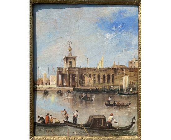 Pittore veneziano (XIX sec.) - Venezia, veduta della Punta della Dogana. 