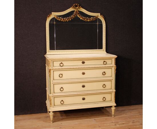 Commode in lacquered wood with mirror in Louis XVI style
