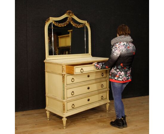 Commode in lacquered wood with mirror in Louis XVI style