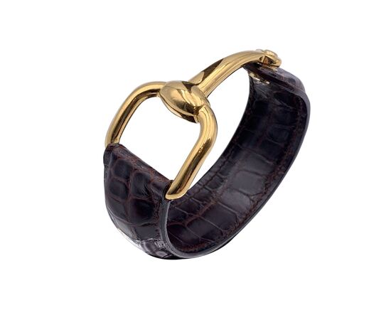 GUCCI Bracciale Vintage in Pelle Col. Marrone