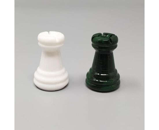1970s Gorgeous Green and White Chess Set in Volterra Alabaster Handmade Made in Italy