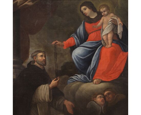 Great religious painting from the 17th century, Madonna and Child with Saint Dominic by Guzmán