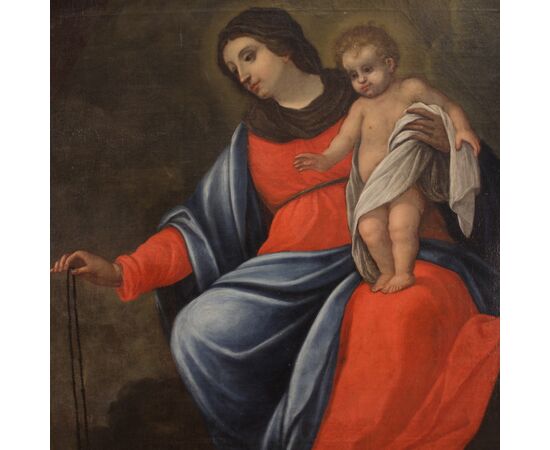 Grande dipinto del XVII secolo, Madonna col Bambino e San Domenico di Guzmán