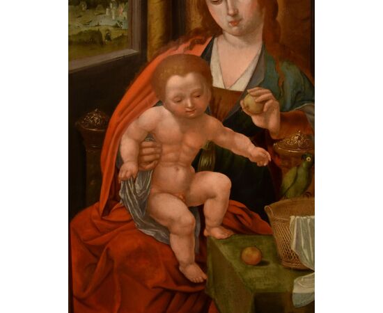 Madonna in trono con Bambino, Maestro del Pappagallo (Anversa, primi del XVI secolo), seguace