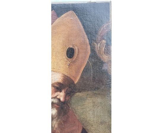 Frammento olio su tela raffigurante Santo, Epoca '600