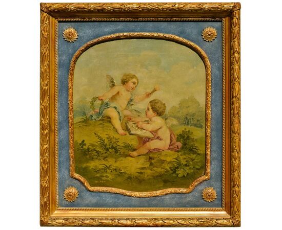 Set of Three Paintings &quot;Putti, Musical and Scientist Instruments&quot; for Aubusson     