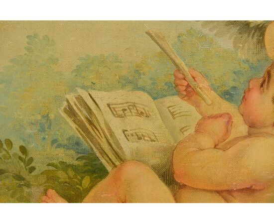 Set of Three Paintings &quot;Putti, Musical and Scientist Instruments&quot; for Aubusson     