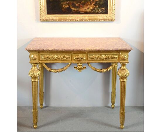 Consolle Luigi XVI in legno dorato, Genova 1785 circa