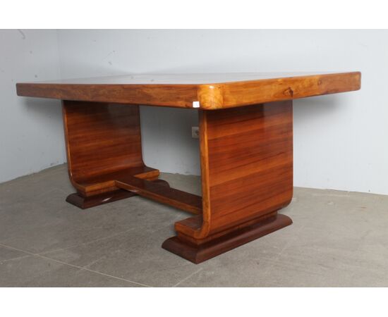 Antico tavolo e sedie noce Art decò 1940 restaurato. Seduta in Cuoio . Bellissimo. Mis 193 x 96 
