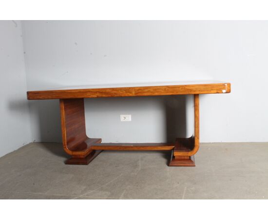 Antico tavolo e sedie noce Art decò 1940 restaurato. Seduta in Cuoio . Bellissimo. Mis 193 x 96 