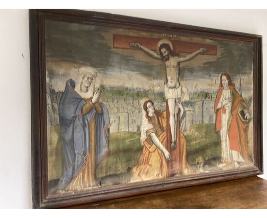 Dipinto  crocifissione olio su tela, 174 x 109  bottega dei Fiamminghini, secolo XVIII