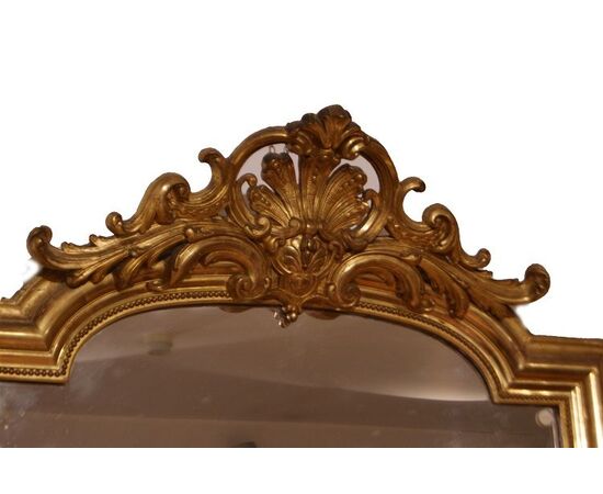 Specchiera stile Luigi XVI di metà 1800 in legno dorato foglia oro