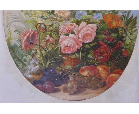 Set di 4 tele ovali con fiori e frutta - O/5542 -