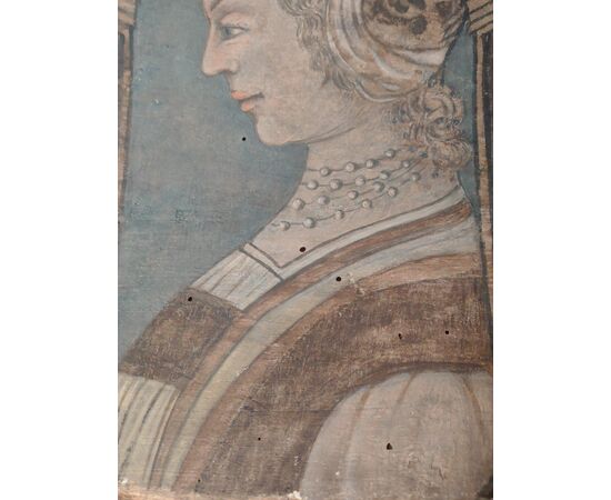 Profile of a noblewoman, tempera on wood Cremona 16th century     