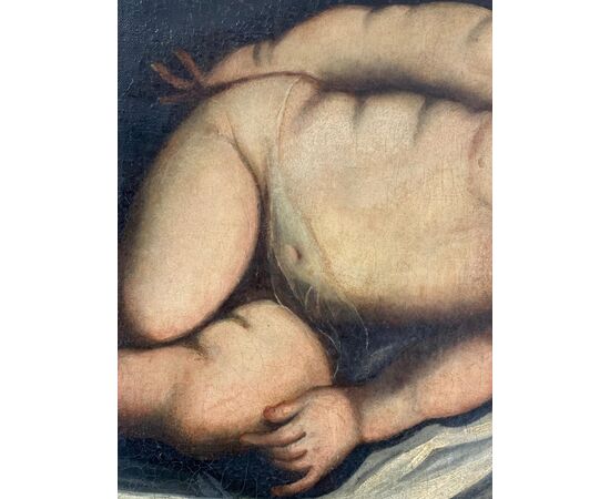 Sleeping Cupid, oil on canvas late 17th century, Caravaggesque painter from northern Italy     