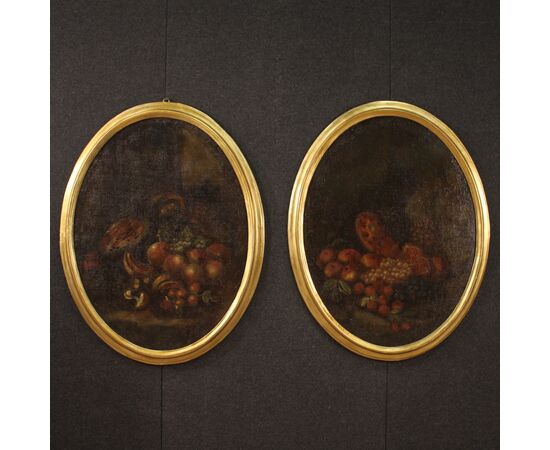 Antico dipinto ovale natura morta del XVIII secolo