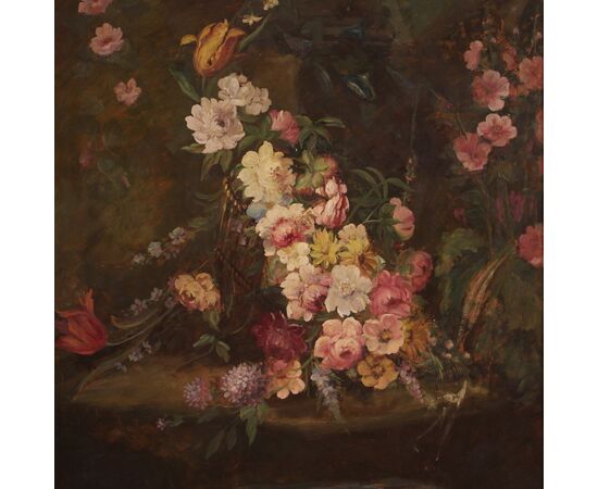Dipinto natura morta con fiori del XX secolo