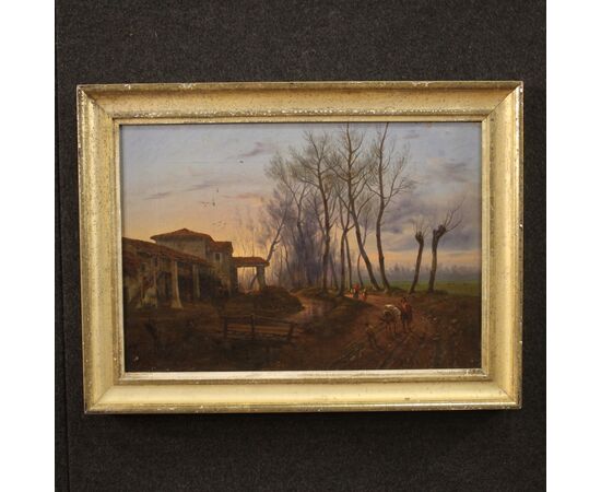 Antique French painting countryside landscape from 19th century