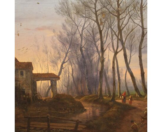 Antico dipinto paesaggio del XIX secolo