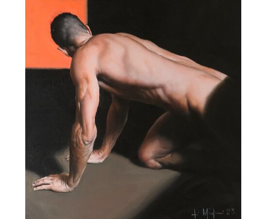 Olio su tela" A Man" di Filippo Manfroni al confine con l’iperrealismo