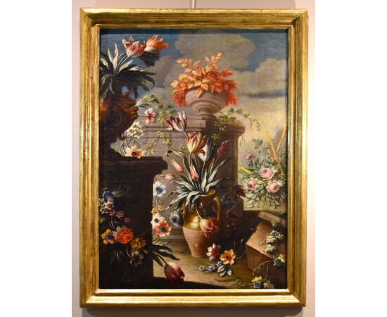 Fastosa natura morta di fiori in un giardino (2), Francesco Lavagna (Napoli, 1684 - 1724)