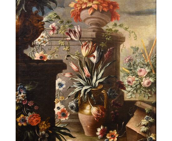 Fastosa natura morta di fiori in un giardino (2), Francesco Lavagna (Napoli, 1684 - 1724)