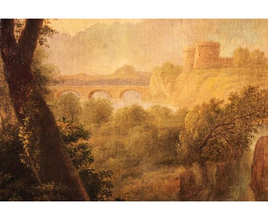 Anonimo del XIX sec. | Paesaggio con cascate - dipinto olio su tela. 
