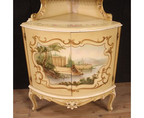 Lacquered and painted corner cupboard from 20th century
