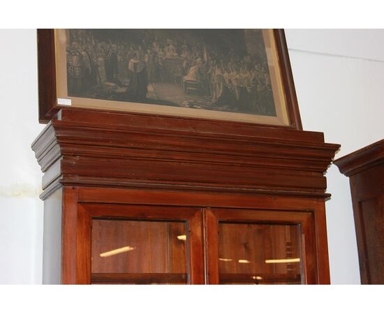 Credenza Libreria Italiana del 1800 in Legno di Abete tinto noce