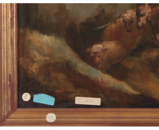 Dipinto olio su tela francese del 1800 raffigurante scena galante 