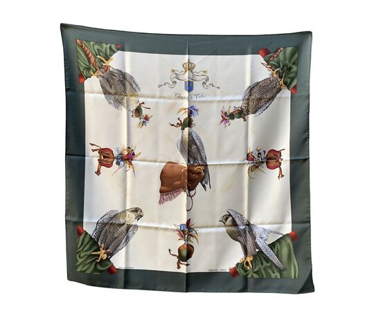 HERMES Foulard Vintage in Seta Col. Verde Chasse a Vol