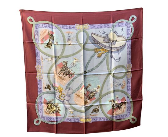 HERMES Foulard Vintage in Seta Col. Bordeaux Charreada