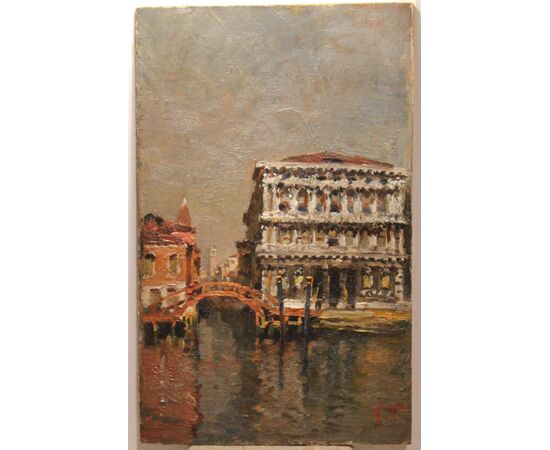 Emanuele Brugnoli (Bologna 1859 - Venezia 1944) Venezia, il Canal Grande, dipinto a olio 