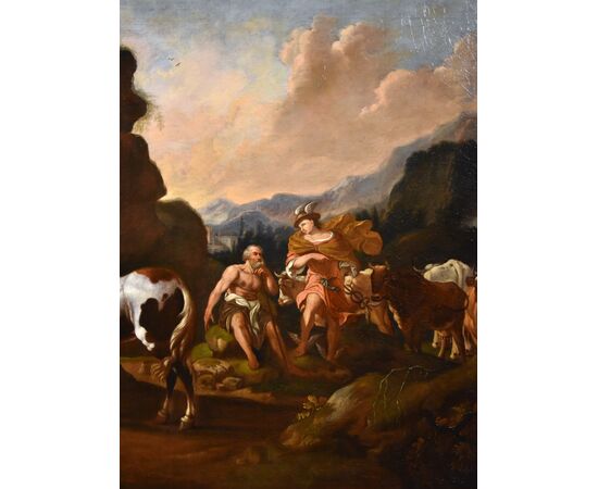 Paesaggio con il mito di Mercurio (dalle Metamorfosi di Ovidio), Johann Heinrich Roos (1631 - 1685)
