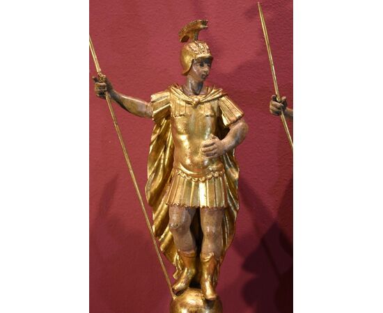 Coppia di soldati romani in legno dorato - Roma, XVIII secolo