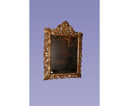 Specchiera Italiana del 1700 stile Luigi XIV in legno dorato foglia oro