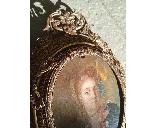 portrait miniature young woman oil on brass     