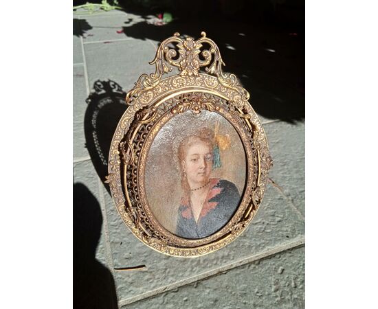 portrait miniature young woman oil on brass     