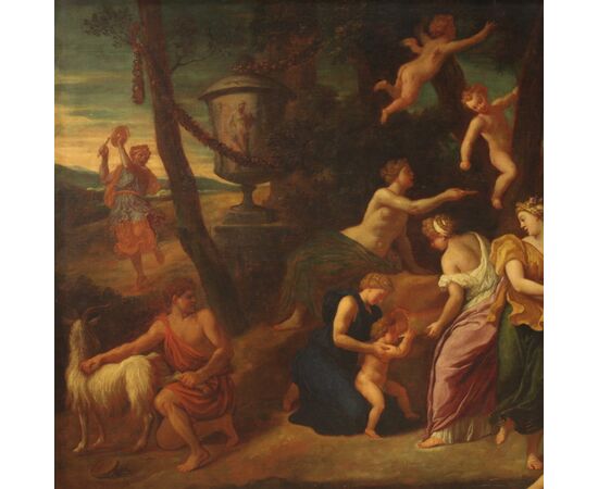 Great mythological painting from the 17th century, infant Zeus and the goat Amalthea on Mount Ida