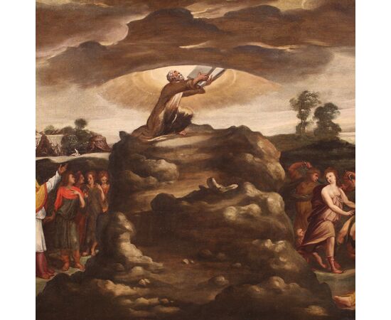 Dipinto religioso del XVII secolo, Mosè riceve le tavole della legge