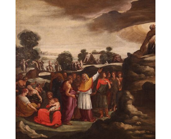 Religious painting from the 17th century, Moses receiving the tables of the law